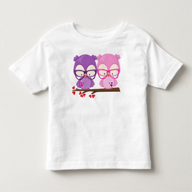 T-shirt Pour Les Tous Petits Chouettes de la Saint-Valentin, Chouette rose, Cho (Devant)