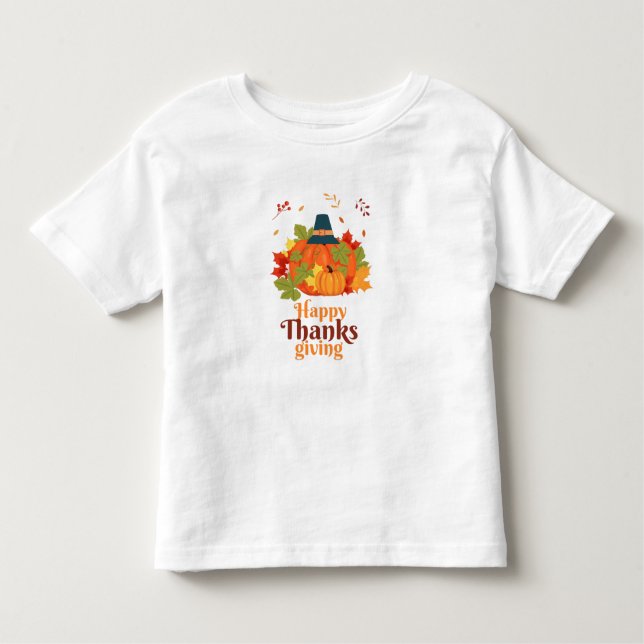 T-shirt Pour Les Tous Petits Citrouille bon thanksgiving avec Casquettes et qui (Devant)