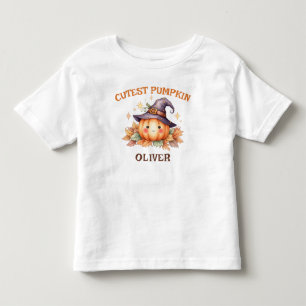 T-shirt Pour Les Tous Petits Citrouille de sorcière mignonne avec feuilles d'au