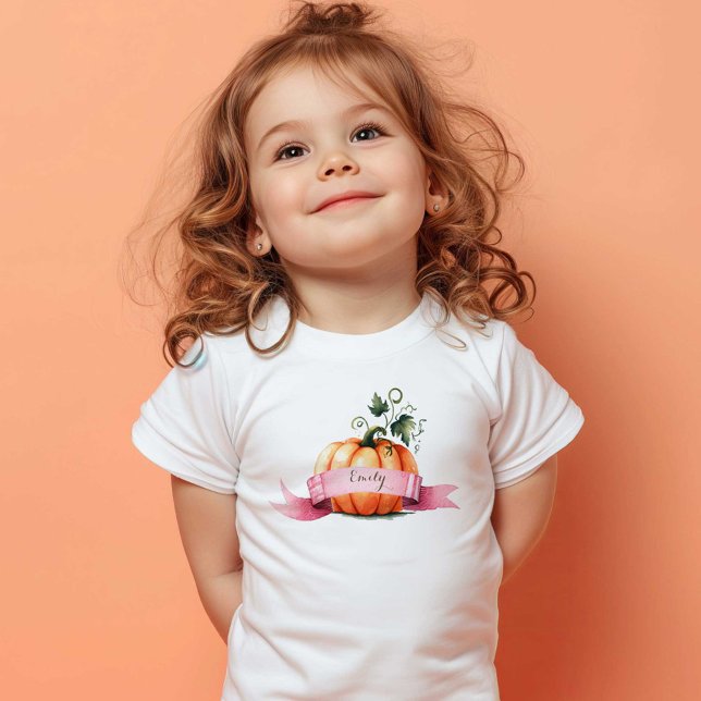 T-shirt Pour Les Tous Petits Citrouille orange rose Toddler personnalisé (Pumpkin t-shirt for kids personalized with your child's name by VG Invites)
