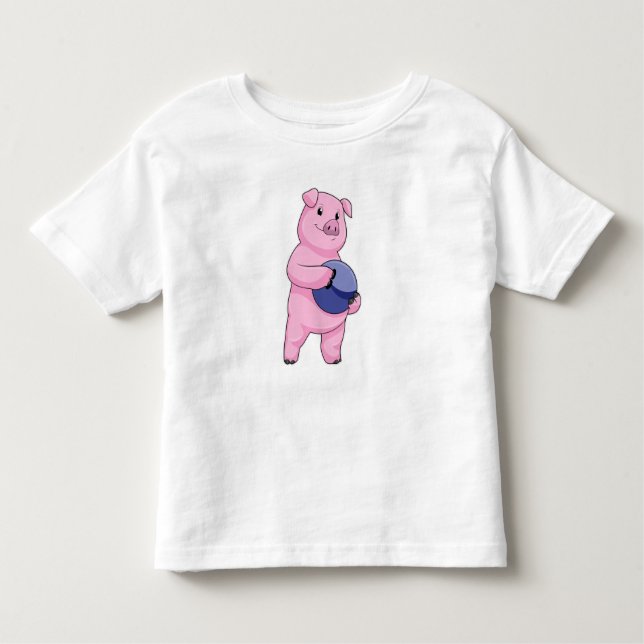 T-shirt Pour Les Tous Petits Cochon à Bowling avec balle de Bowling (Devant)