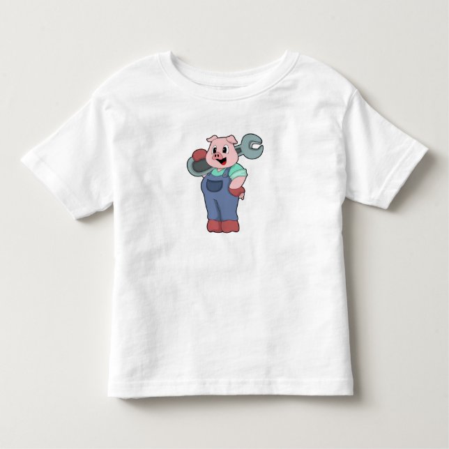 T-shirt Pour Les Tous Petits Cochon en mécanique avec clé (Devant)