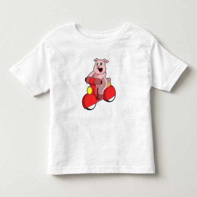 T-shirt Pour Les Tous Petits Cochon en vélo avec Scooter (Devant)