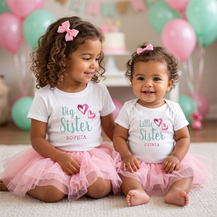 T-shirt Pour Les Tous Petits Cœurs aquarelle rose monogramme prénom grande sœur