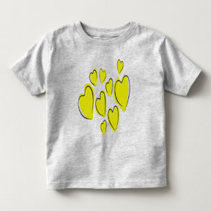 T-shirt Pour Les Tous Petits Cœurs Mignons Dessinés à la Main Jaune Gras Doodle