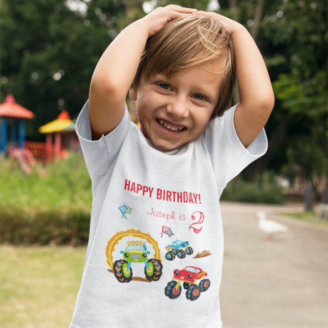 T-shirt Pour Les Tous Petits Colful Birthday Boy Monster Trucks with Age (Créateur téléchargé)