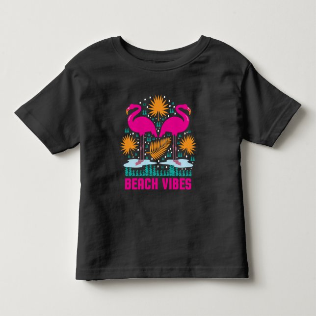 T-shirt Pour Les Tous Petits Conception de flamants roses de vibes de plage (Devant)