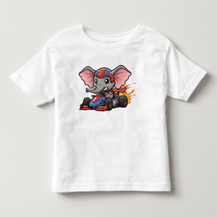 T-shirt Pour Les Tous Petits Conducteur de voiture de course éléphant bébé mign