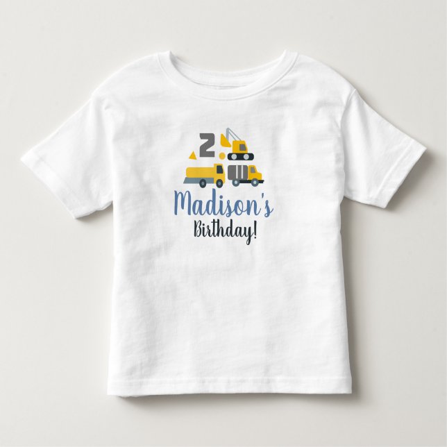 T-shirt Pour Les Tous Petits Construction  Anniversaire Deux Véhicule Fête Nom  (Devant)