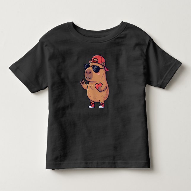 T-shirt Pour Les Tous Petits Cool Capybara ASL I Love You Sign Valentine (Devant)
