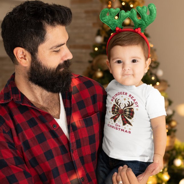 T-shirt Pour Les Tous Petits Coquette Noël Plaid Reinder Ready Bow (Créateur téléchargé)