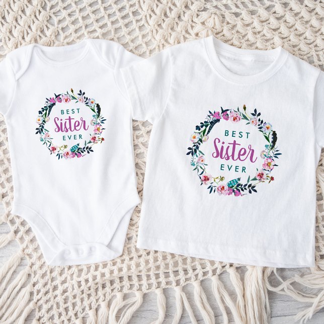 T-shirt Pour Les Tous Petits Couronne florale boho Meilleure sœur Ever (Créateur téléchargé)