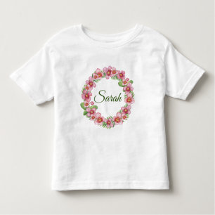 T-shirt Pour Les Tous Petits Couronne rose et verte fleurie personnalisée