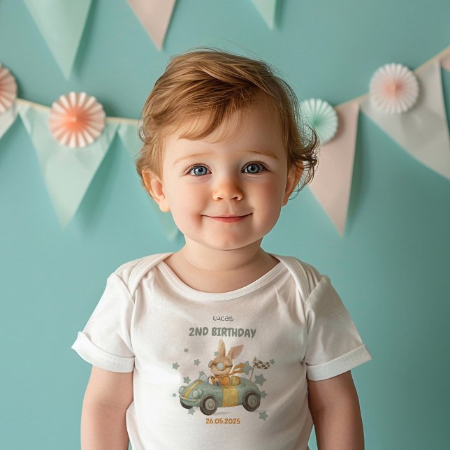 T-shirt Pour Les Tous Petits Course de voitures Lapin Bébé 2e Anniversaire (Créateur téléchargé)