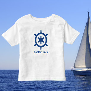 T-shirt Pour Les Tous Petits Coutume bleue nautique de roue de la barre de