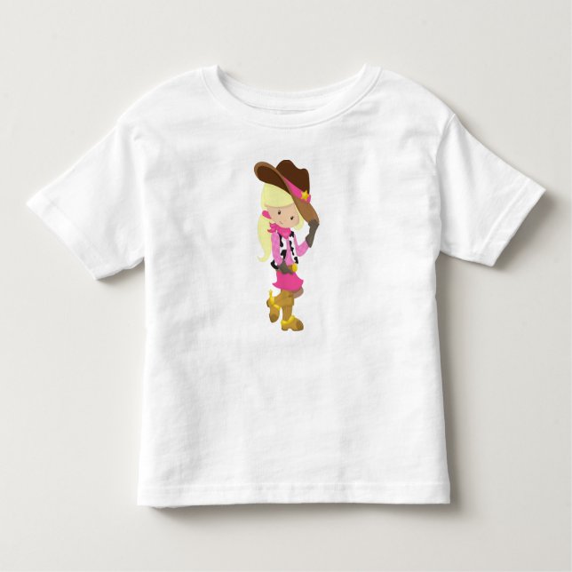 T-shirt Pour Les Tous Petits Cowgirl, Shérif, Western, Country, Cheveux Blonds (Devant)