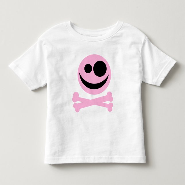 T-shirt Pour Les Tous Petits Crâne et os croisés. Rose et noir (Devant)