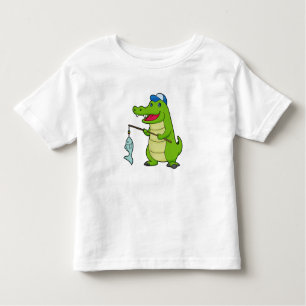 T-shirt Pour Les Tous Petits Crocodile Pêche Pêcheur Pêcheur canne à pêche