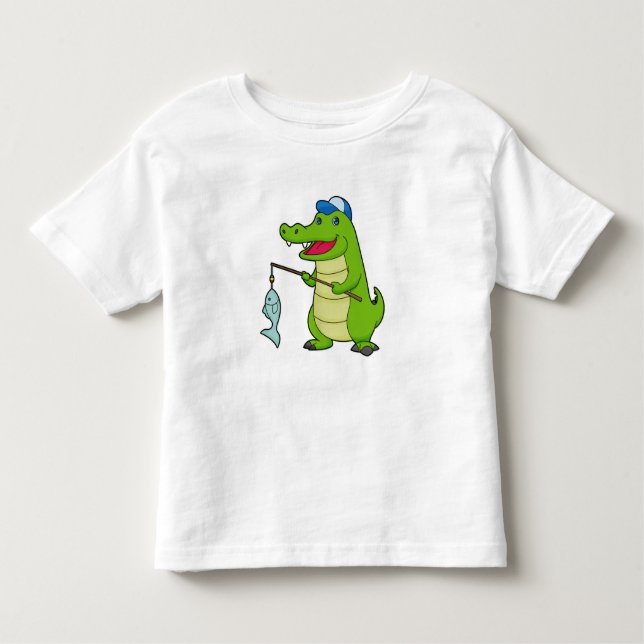 T-shirt Pour Les Tous Petits Crocodile Pêche Pêcheur Pêcheur canne à pêche (Devant)