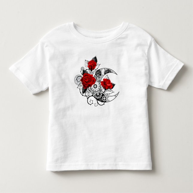 T-shirt Pour Les Tous Petits Croissant mécanique avec roses rouges (Devant)