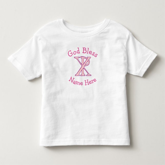 T-shirt Pour Les Tous Petits Croix chrétienne Chi Ro rose personnalisée (Devant)
