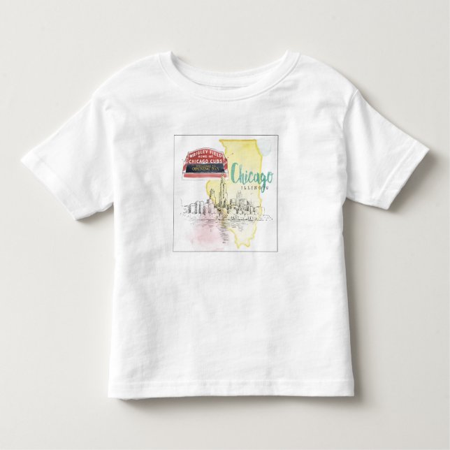T-shirt Pour Les Tous Petits Croquis d'aquarelle de Chicago, l'Illinois | (Devant)