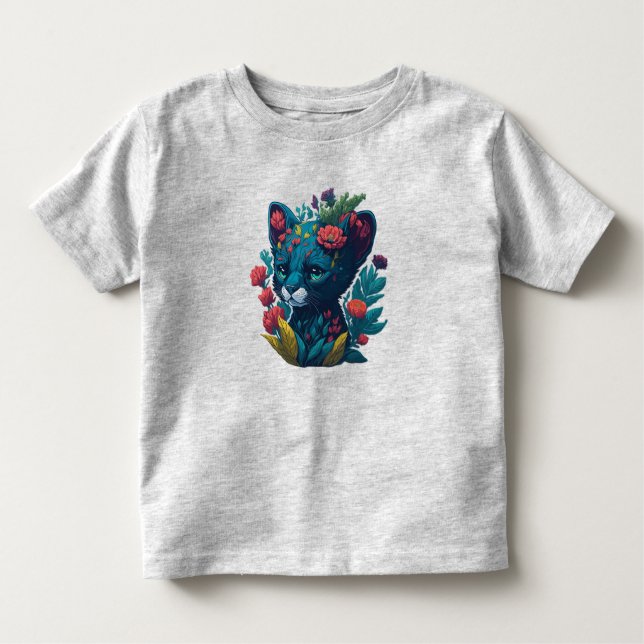 T-shirt Pour Les Tous Petits Cube panthère noire avec un peu de fleurs (Devant)
