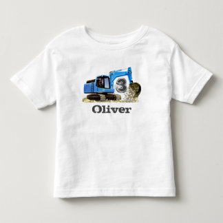 T-shirt Pour Les Tous Petits Custom Boy's Name 3rd Birthday Digger Excavator