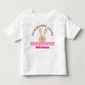 T-shirt Pour Les Tous Petits Customizable Somebunny Loves You Pink Kids Tee