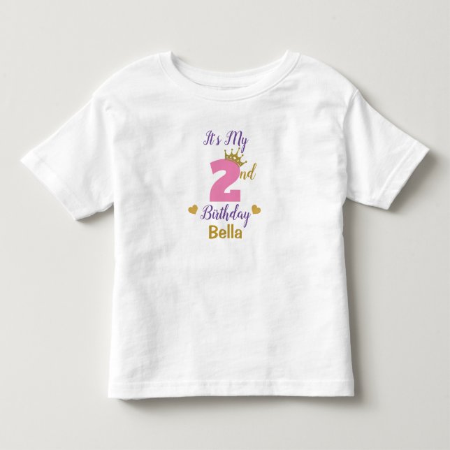 T-shirt Pour Les Tous Petits Cute 2e anniversaire Gold Crown & Stars Personnali (Devant)
