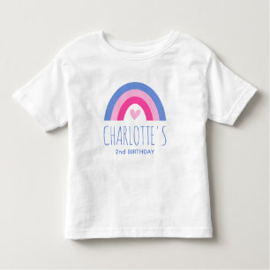 T-shirt Pour Les Tous Petits Cute 2e anniversaire Rainbow Personnalisé Nom Pink