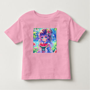 T-shirt Pour Les Tous Petits Cute Anime Girl Manger Watermelon sur une journée