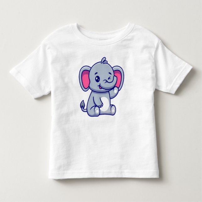T-shirt Pour Les Tous Petits Cute Baby Elephant Sitting Cartoon-23800 (Devant)