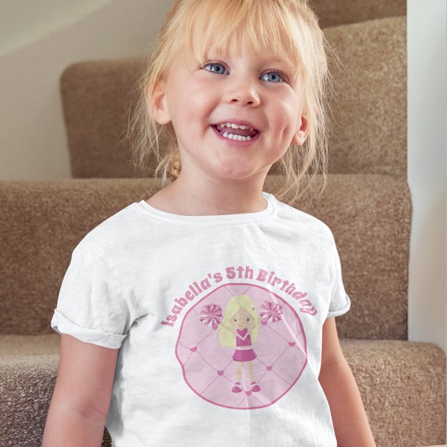 T-shirt Pour Les Tous Petits Cute Blonde Pom-pom girl fille fête d'anniversaire (Créateur téléchargé)