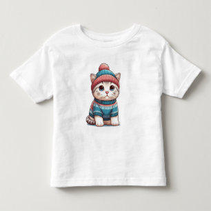 T-shirt Pour Les Tous Petits Cute Chat en pull et beanie