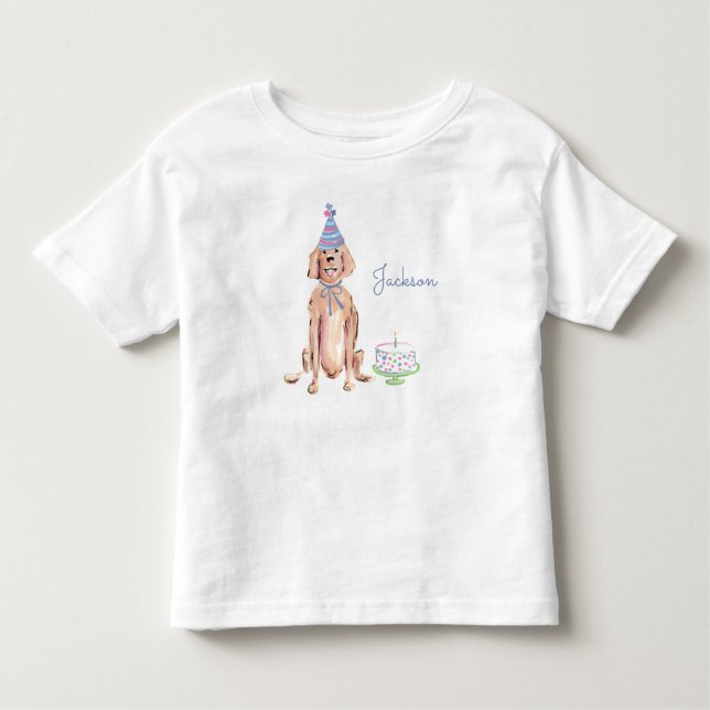 T-shirt Pour Les Tous Petits Cute Chien Chien Chien Golden Retriever 1er Annive (Devant)