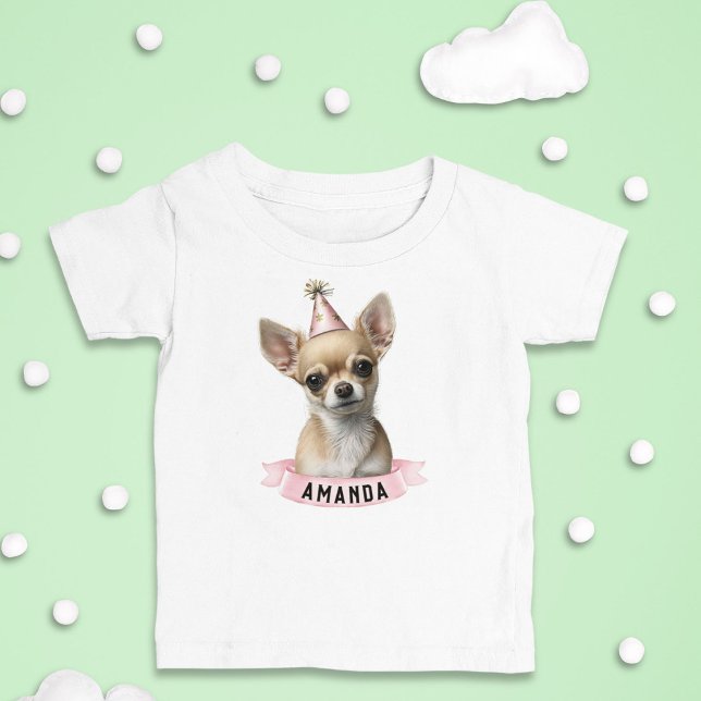 T-shirt Pour Les Tous Petits Cute Chihuahua Casquette rose Fille avec nom (Créateur téléchargé)