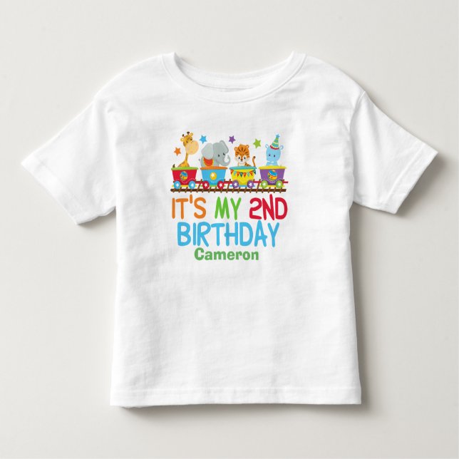 T-shirt Pour Les Tous Petits Cute Custom Circus Animal Train 2e anniversaire (Devant)