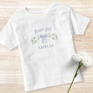 T-shirt Pour Les Tous Petits Cute Dusty Blue Bow & Floral Nom Flower Girl