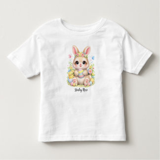 T-shirt Pour Les Tous Petits Cute Easter Bunny Holding Eggs with Flowers