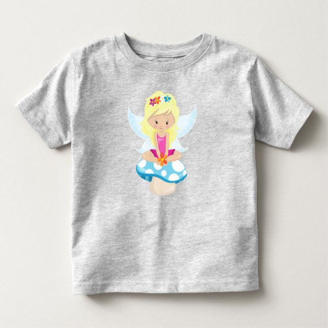 T-shirt Pour Les Tous Petits Cute Fée, Fée Magique, Cheveux Blonde, Champignons (Devant)