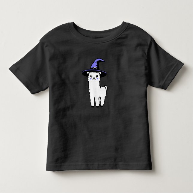 T-shirt Pour Les Tous Petits Cute Fluffy Halloween Llama Wearing Purple Witch (Devant)