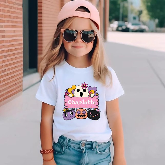 T-shirt Pour Les Tous Petits Cute Ghost Personalized Girl Name Halloween (Créateur téléchargé)