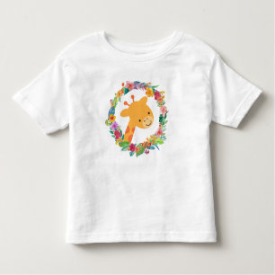 T-shirt Pour Les Tous Petits Cute Giraffe avec une aquarelle fleurie Wreath