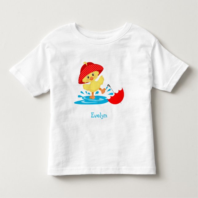 T-shirt Pour Les Tous Petits Cute Happy Duck en pluie avec prénom (Devant)