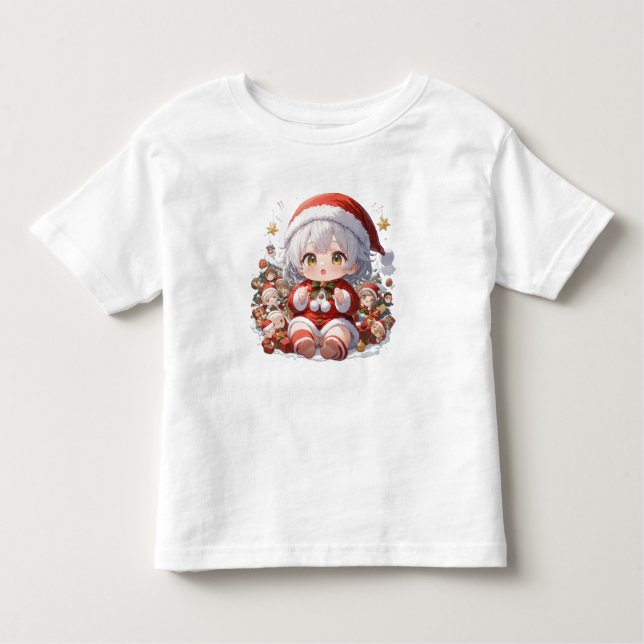 T-shirt Pour Les Tous Petits Cute Kawaii Chibi Anime Girl Toddler Christmas (Devant)