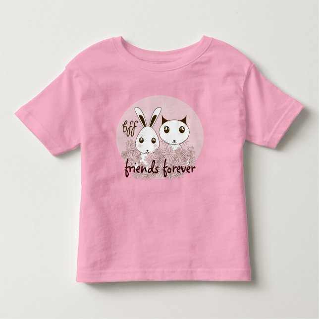 T-shirt Pour Les Tous Petits Cute Kitten Bunny Animal Meilleurs Amis Rose Girl (Devant)