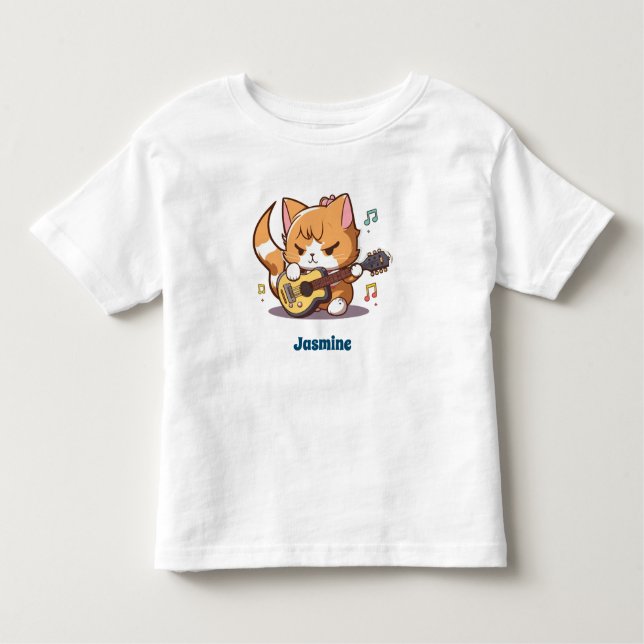 T-shirt Pour Les Tous Petits Cute Orange Chat Jouer Guitare (Devant)
