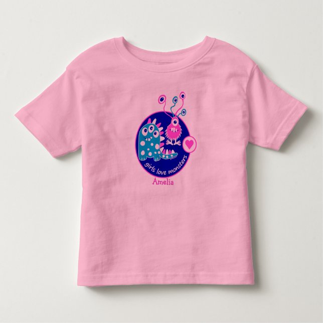 T-shirt Pour Les Tous Petits Cute Personnalisable Petits Monstres De Fille Rose (Devant)