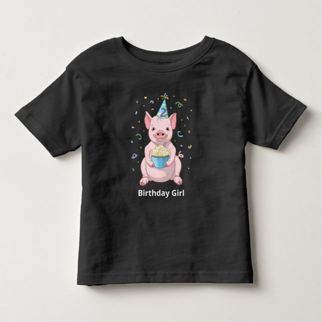 T-shirt Pour Les Tous Petits Cute Pink Pig Anniversaire de enfant Party Animal  (Devant)